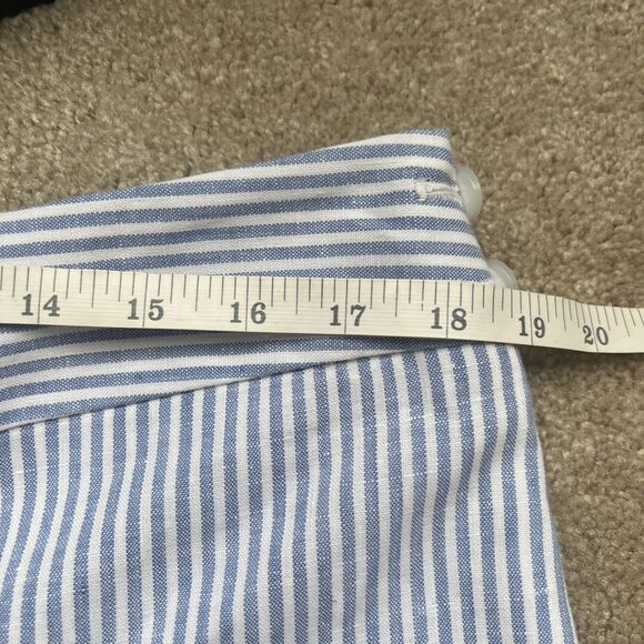 Talbots Linen Crop Pants Womens 14 Wide Leg Striped Blue Side Zip Career Preppy - Picture 4 of 8